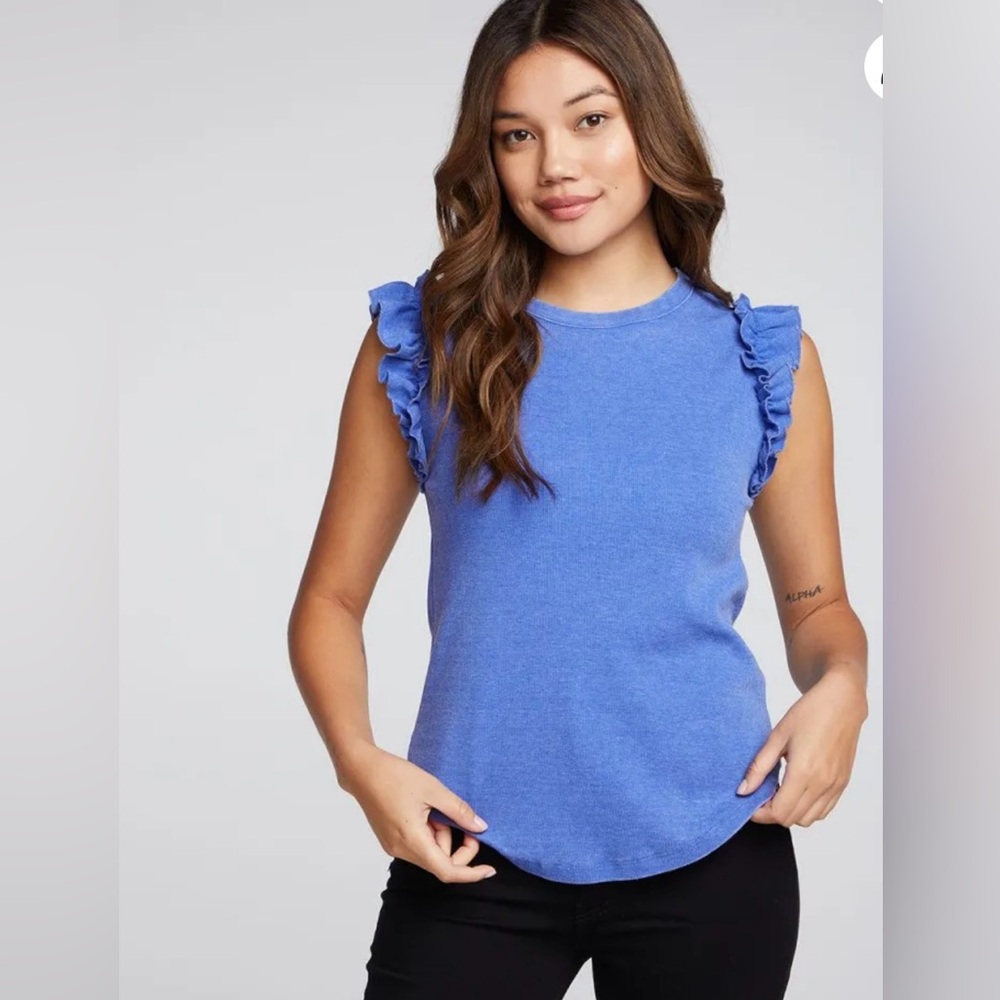Chaser Periwinkle Blue Ruffled Ribbed Tank Top - Picture 2 of 8